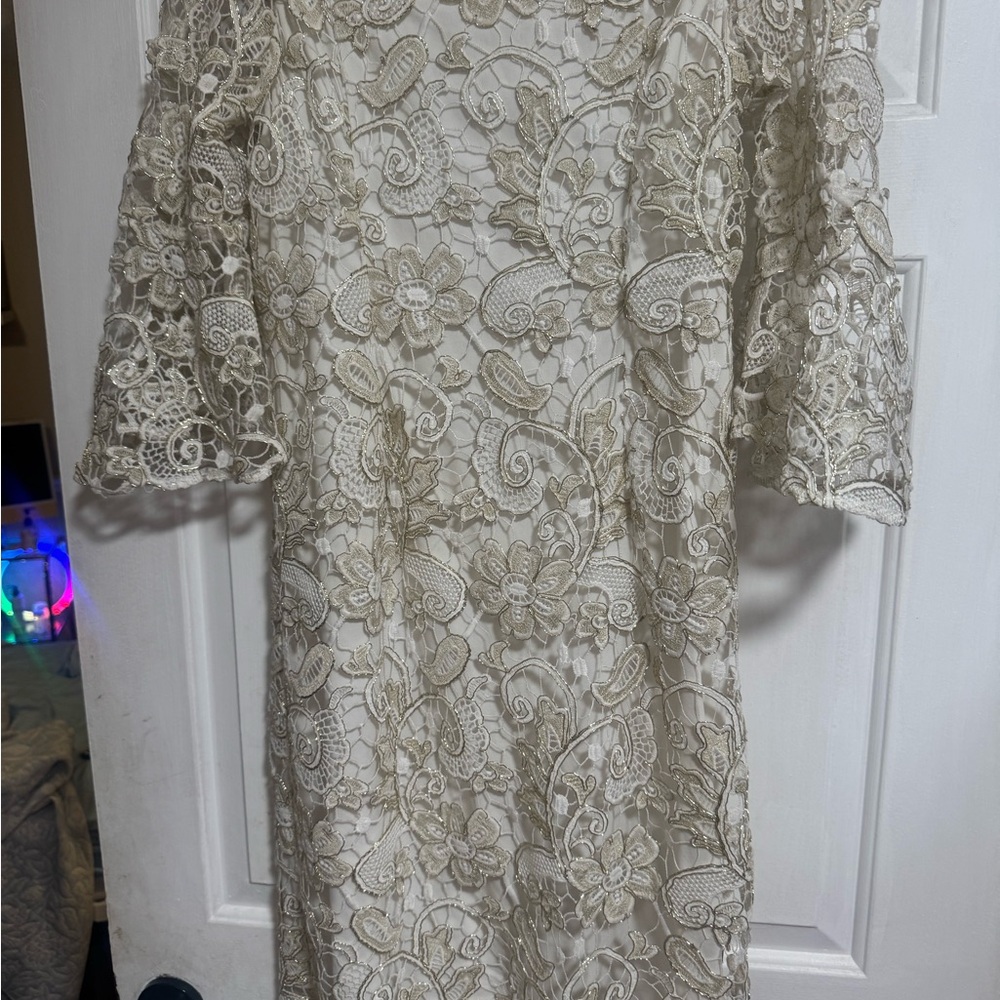 MARINA Cream Long Sleeve Dress